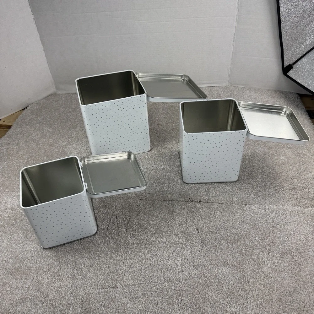 Vintage Meister Brazil Octagonal Floral Tin Hinged Keepsake Box Silver Trim